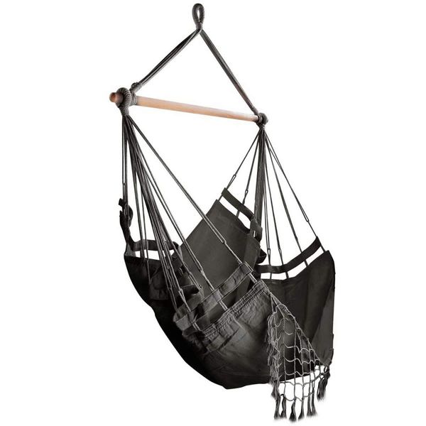 Gardeon Hanging Hammock Chair Outdoor Swing Hammocks Tassel Grey