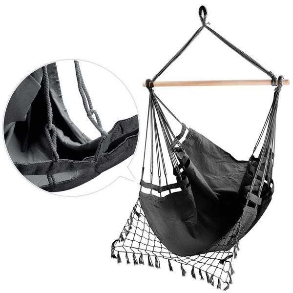 Gardeon Hanging Hammock Chair Outdoor Swing Hammocks Tassel Grey