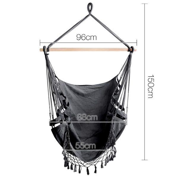 Gardeon Hanging Hammock Chair Outdoor Swing Hammocks Tassel Grey