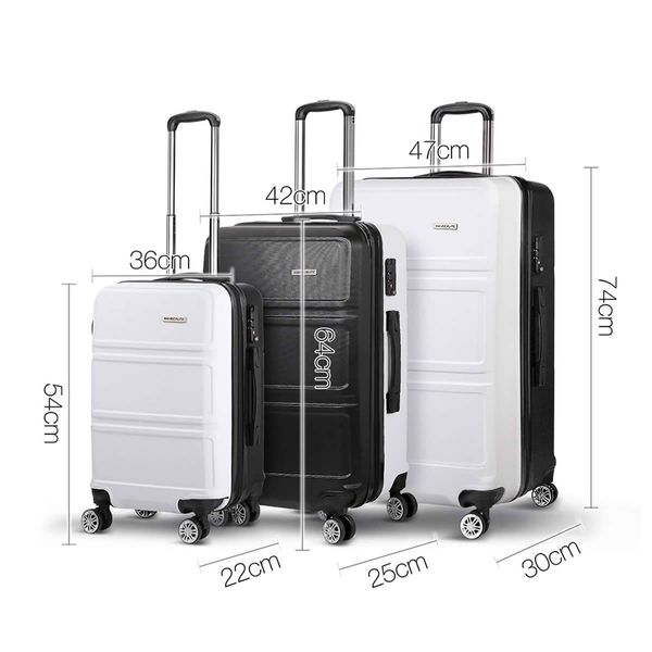 Wanderlite 3 Pieces Hard-shell Luggage Set 20", 24" and 28" - Black & White
