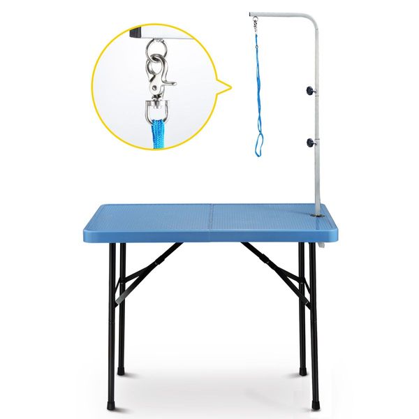 Dog Cat Grooming Table Foldable Pet Salon Beauty Desk Iron Frame 97cm in Length Blue