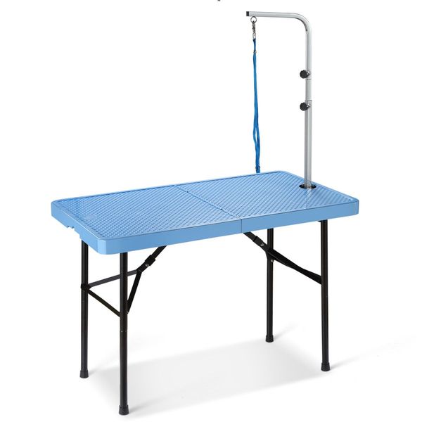 Dog Cat Grooming Table Foldable Pet Salon Beauty Desk Iron Frame 97cm in Length Blue