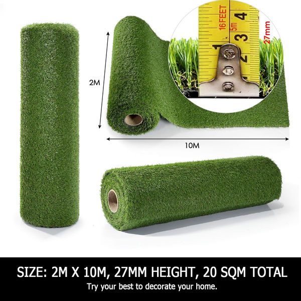 Edengrass 2Mx10M Artificial Grass 27mm Synthetic Turf Fake Lawn