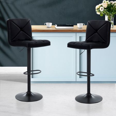 Artiss 2x Bar Stools Kitchen Dining Chairs Gas Lift Stool Leather Black