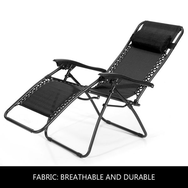 Reclining Chair Zero Gravity Sun Bed Beach Chair - Black