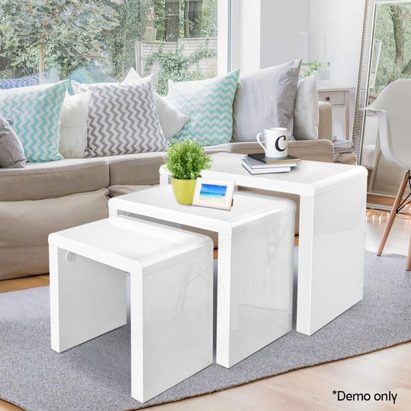 Artiss Nesting Coffee Table Set of 3 Glossy White