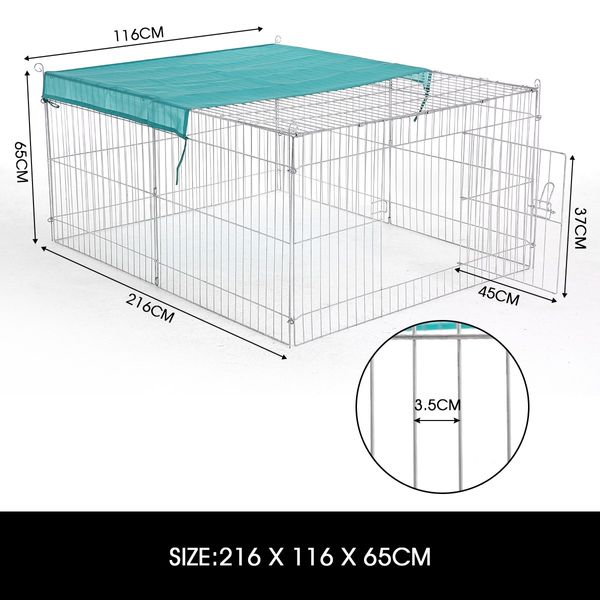 Chicken Coop Cat Enclosure Pet Dog Playpen Rabbit  Puppy Fencing Pen Foldable Outdoor Indoor Portable Fabric Cover Metal 2.2M