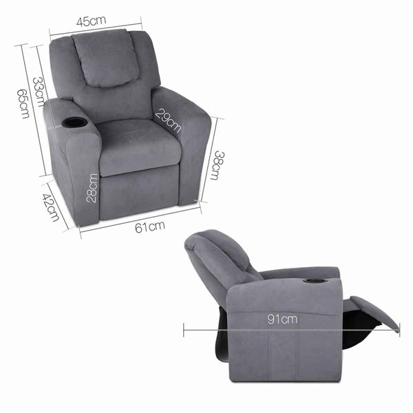 Keezi Kids Recliner Chair Grey Linen Soft Sofa Lounge Couch Children Armchair