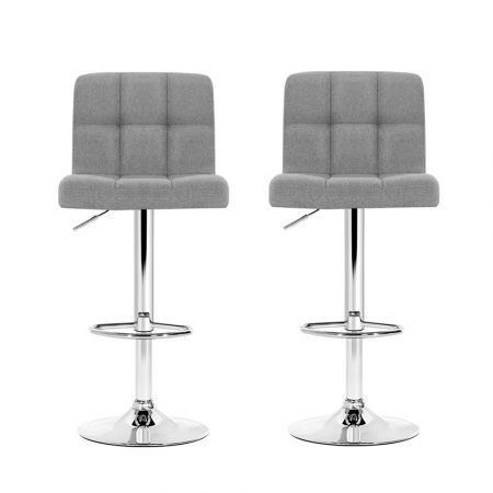 Artiss 2x Bar Stools Leather Gas Lift Grey