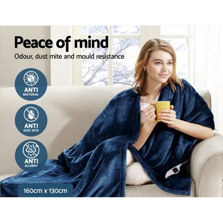 Coral Fleece Electric Throw Blanket - Navy