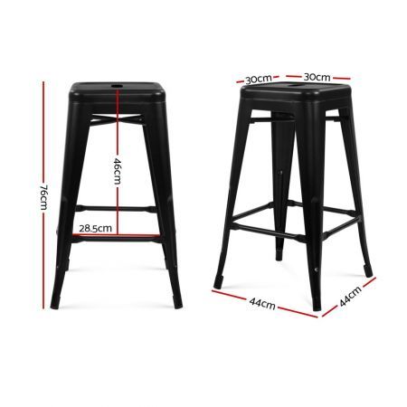 Set of 2 Steel Kitchen Bar Stools 76cm - Black