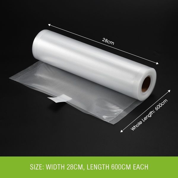 Vacuum Sealer Bags 2 Rolls 28cm*600cm Foodsaver Sous Vide Double-Sided Twill Bag for Vacuum Sealers