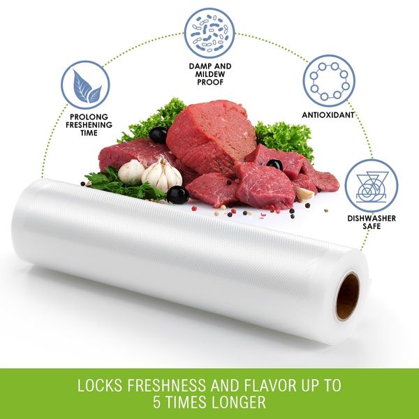 Vacuum Sealer Bags 2 Rolls 28cm*600cm Foodsaver Sous Vide Double-Sided Twill Bag for Vacuum Sealers