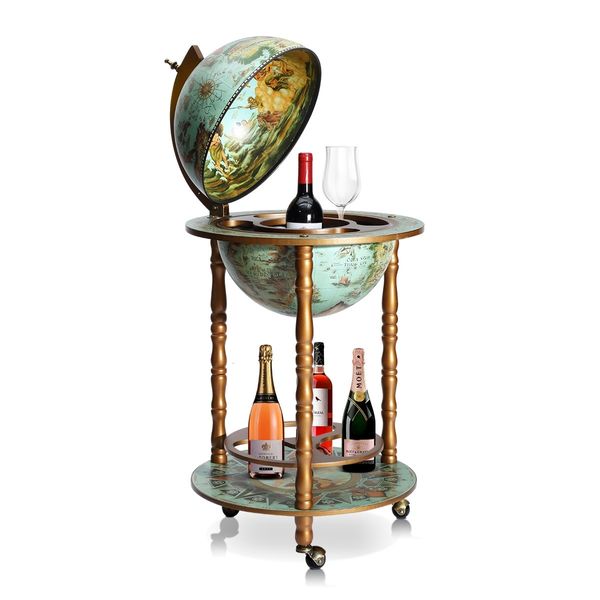 Deluxe Handcrafted Globe Bar Cabinet Wine Rack Drinks Trolley