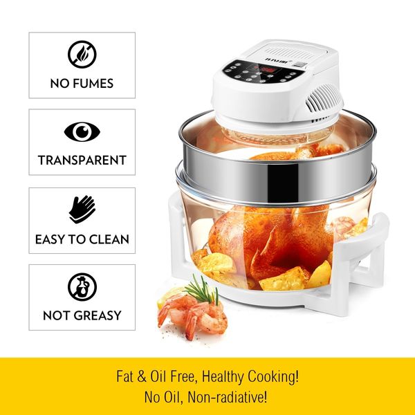 Maxkon 17L Halogen Oven Cooker Electric Air Fryer 3Hr-Timer &amp; LED Screen White