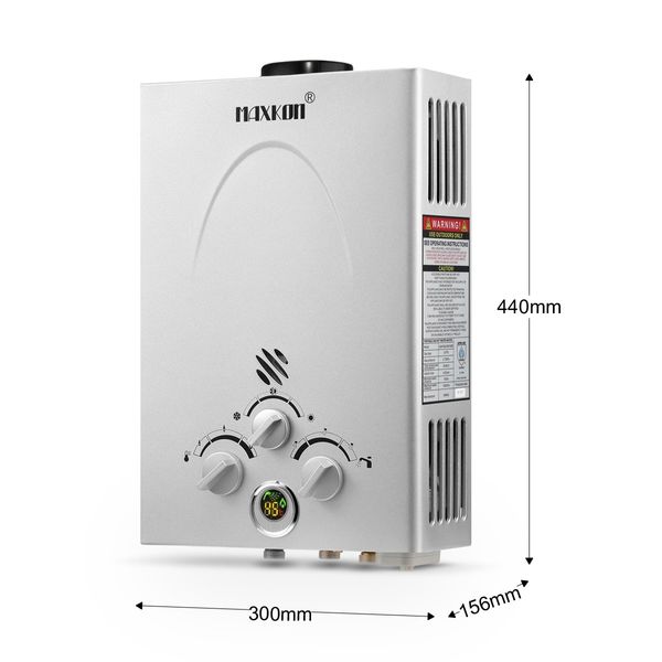 MAXKON 8 in 1 520L/Hr Portable Outdoor Gas Instant Shower Water Heater - Silver