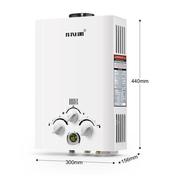 MAXKON 520L/Hr Portable Outdoor Gas LPG Instant Shower Water Heater - White