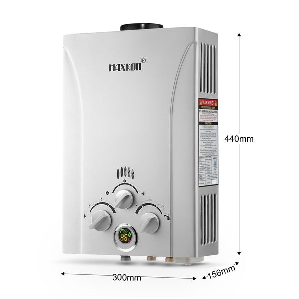 MAXKON 10 in 1 550L/Hr Portable Outdoor Gas LPG Instant Shower Water Heater - Silver