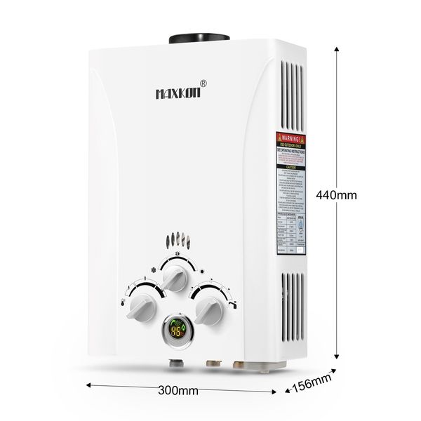 MAXKON 10 in 1 550L/Hr Portable Outdoor Gas LPG Instant Shower Water Heater - White