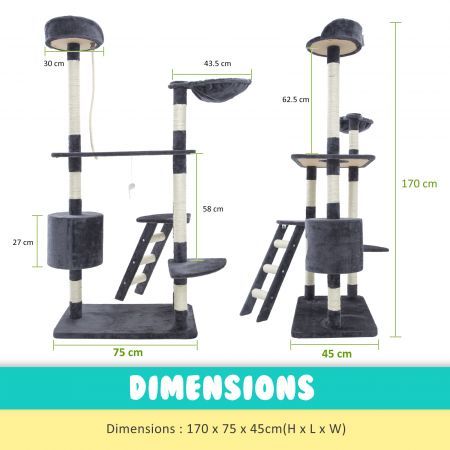 Cat Tree Multi Level Scratcher FUJI 170cm GREY