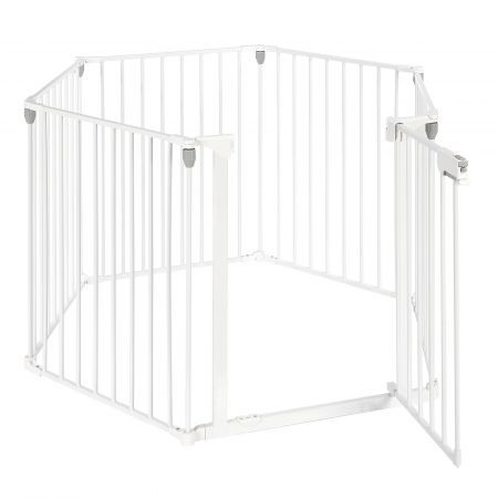 Pet Safety Gate Fence Dog Playpen Kids Enclosure Puppy Barrier Baby Activity Centre Play Yard Double Locking System Metal White 4 In 1