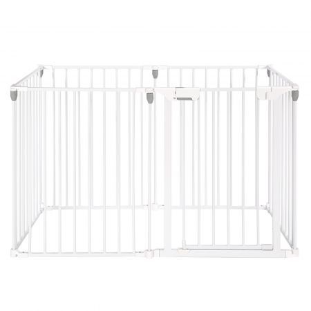 Pet Safety Gate Fence Dog Playpen Kids Enclosure Puppy Barrier Baby Activity Centre Play Yard Double Locking System Metal White 4 In 1