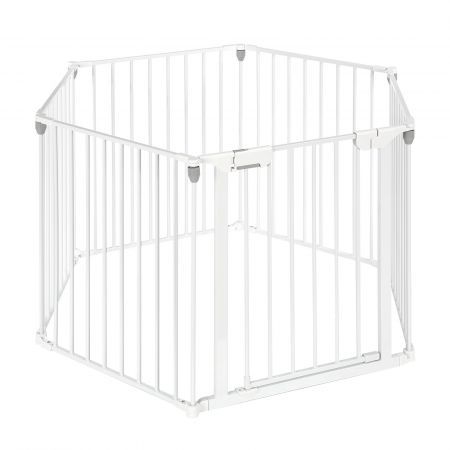 Pet Safety Gate Fence Dog Playpen Kids Enclosure Puppy Barrier Baby Activity Centre Play Yard Double Locking System Metal White 4 In 1