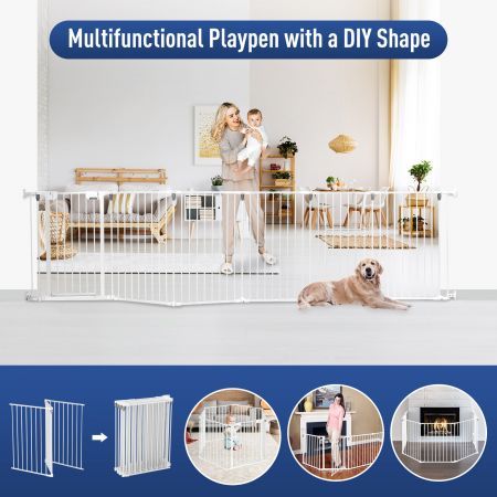 Pet Safety Gate Fence Dog Playpen Kids Enclosure Puppy Barrier Baby Activity Centre Play Yard Double Locking System Metal White 4 In 1