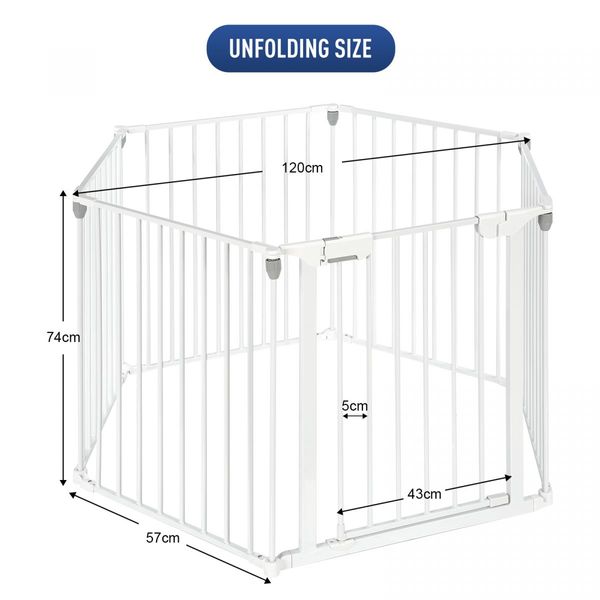 Pet Safety Gate Fence Dog Playpen Kids Enclosure Puppy Barrier Baby Activity Centre Play Yard Double Locking System Metal White 4 In 1