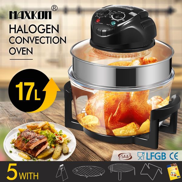 Maxkon 17L Halogen Oven Turbo Convection Cooker Electric Air Fryer Black