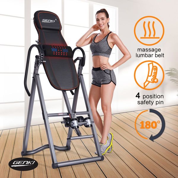 Genki Adjustable Inversion Table Gravity Back Inverter with Massage Belt