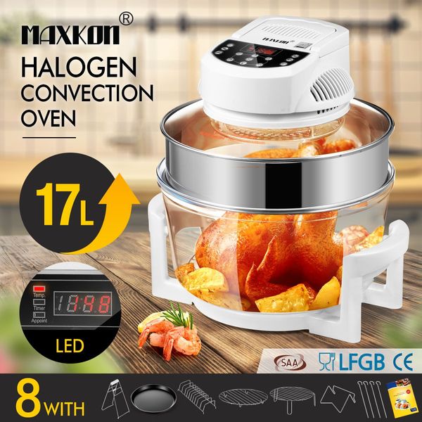 Maxkon 17L Halogen Oven Cooker Electric Air Fryer 3Hr-Timer &amp; LED Screen White