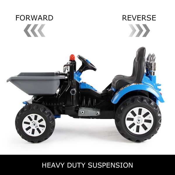 Kids Tractor 12V Electric Ride on Digger Car Black & Blue