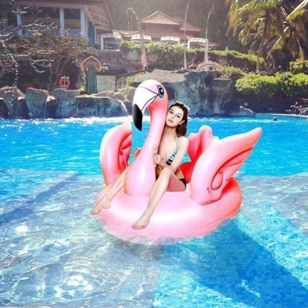 150CM Giant Inflatable Flamingo Pool Float + 1 Free Plastic Manual Inflating Pump