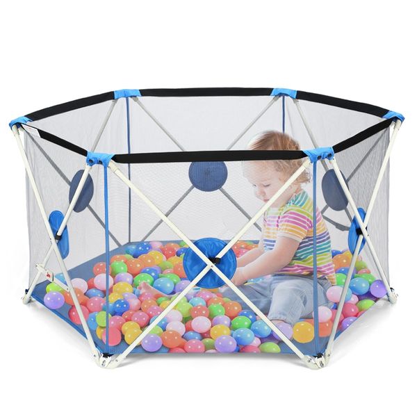 Pop-up Puppy Playpen Foldable 6-Panel Play Pen Metal Frame for Indoor &amp; Outdoor - Blue
