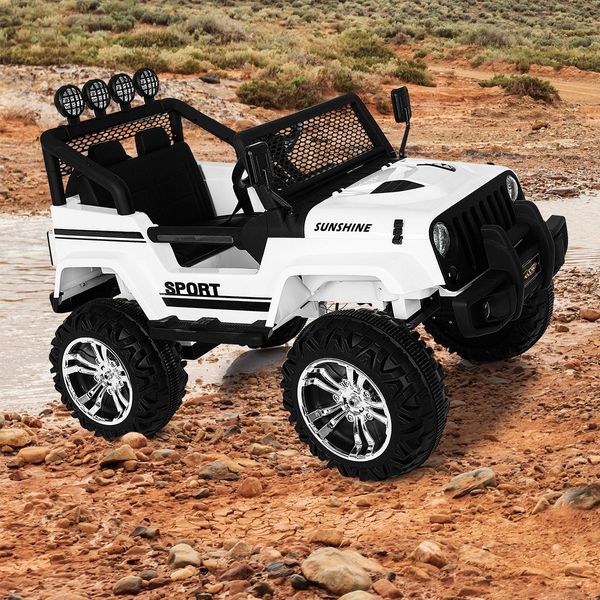 Electric Ride on Jeep Remote Control Off Road Kids Car w/Built-in Songs - White