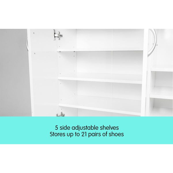 21 Pairs Shoe Cabinet Rack Storage Organiser - 80 x 30 x 90cm - White