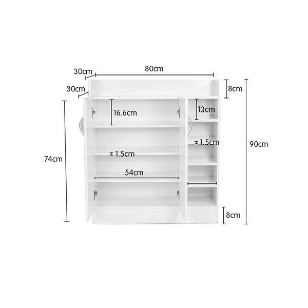 21 Pairs Shoe Cabinet Rack Storage Organiser - 80 x 30 x 90cm - White