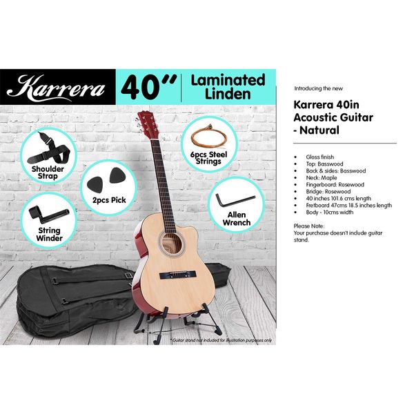 Karrera Acoustic Cutaway 40in Guitar - Natural