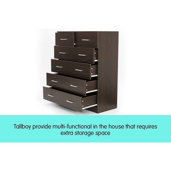 Tallboy Dresser 6 Chest of Drawers Cabinet 85 x 39.5 x 105cm - Brown