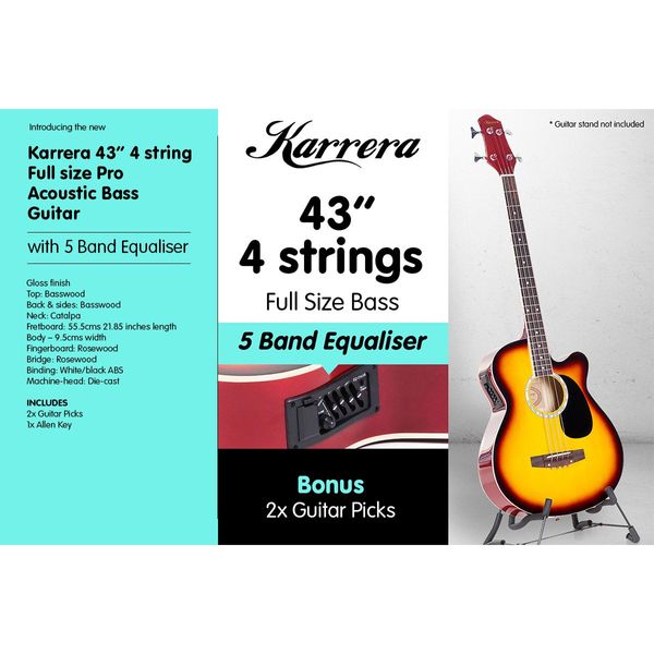 Karrera 43in Acoustic Bass Guitar - Sunburst