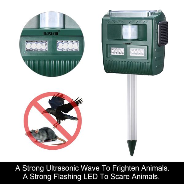 4x Ultrasonic Bird Animal Repeller Pest Repellent with Loudspeaker Alarm & Large Solar Power Plate