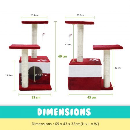 Cat Tree Multi Level Scratcher MONO 69cm RED