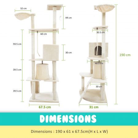 Cat Tree Multi Level Scratcher ACACIA 190cm BEIGE