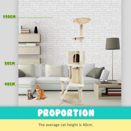 Cat Tree Multi Level Scratcher ACACIA 190cm BEIGE