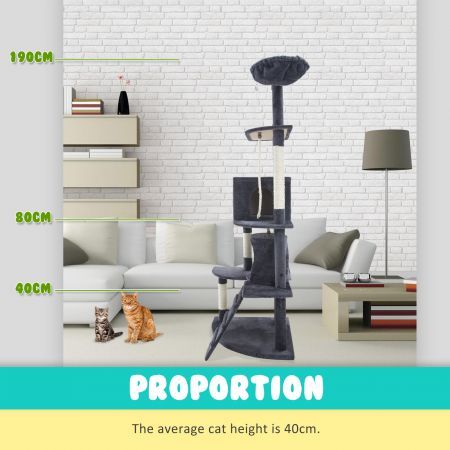 Cat Tree Multi Level Scratcher ACACIA 190cm GREY