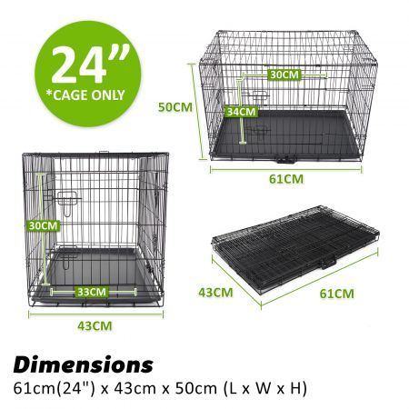 Wire Dog Cage Foldable Crate Kennel 24 inches with Tray