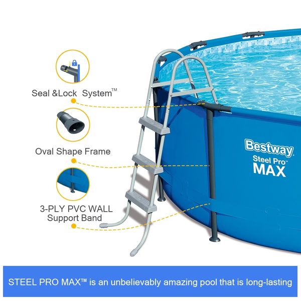 Bestway 4.57M Above Ground Metal Frame Swimming Pool w/Ladder, Cover &amp; Filter Pump