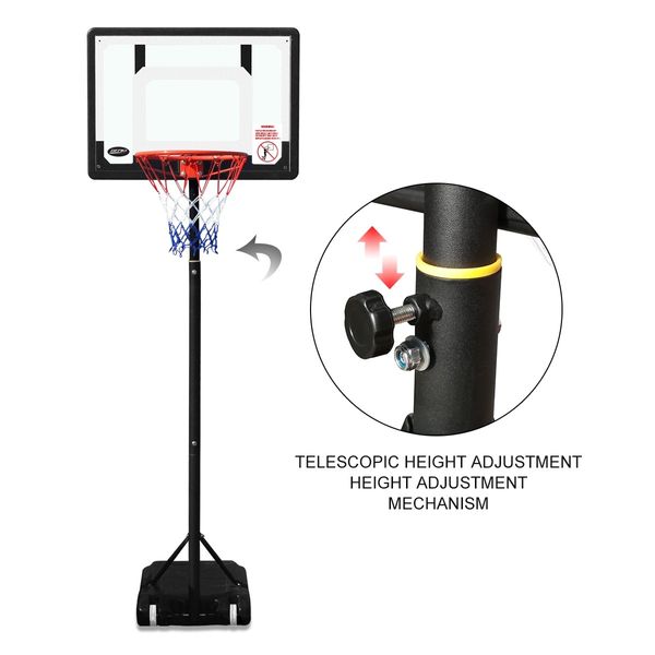 Genki Adjustable 1.55m-2.1m Portable Kids Basketball Hoop System Stand w/Cover