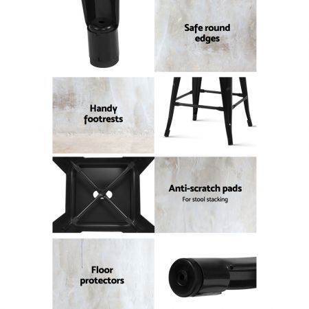 Artiss Set of 4 Metal Backless Bar Stools - Black